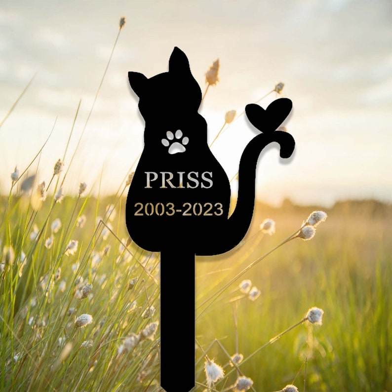 Custom Cat Pet Memorial Garden Stake,Personalized Grave Marker Stake,Cat Memorial Metal Sign,Yard Stake,Outdoor Cat Garden Decor,Cemetery