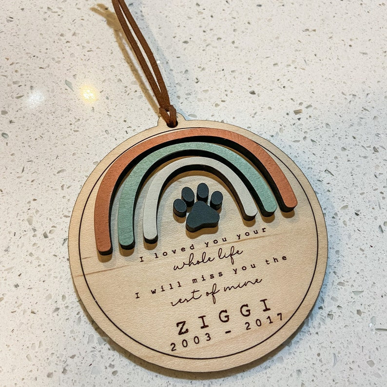 Pet Memorial Ornament || NEUTRAL BOHO || Rainbow Bridge || Rainbow Memorial || Memorial Ornament || Pet Memorial Gift || Paw Print Memorial