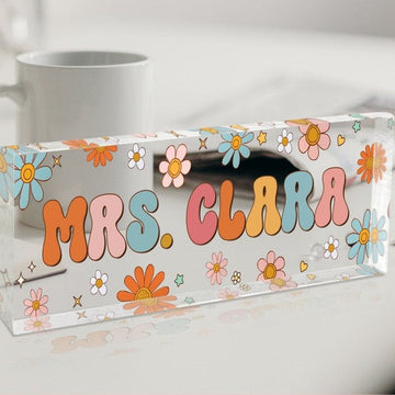 Teacher Gifts Personalized, Teacher Desk Name Plate, Custom Teacher Sign, Teacher Appreciation Gift, Groovy Teacher Name Sign, Teacher Gift