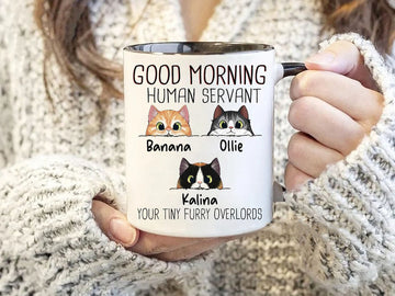 Personalized Coffee Mug For Cat Lover, Good Morning Cat Human Servant