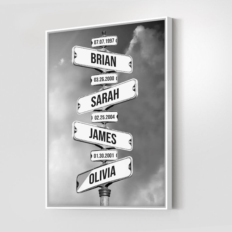 Personalized Family Names Street Sign Date of Birth Canvas, Street Sign Multi-names Canvas Father's Day Gift