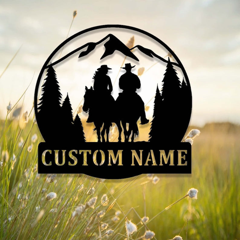 Custom Cowboy Cowgirl Metal Sign,Personalized Cowboy & Cowgirl Name Sign,Romantic Western Couple Wall Art,Home Decor for Couple's Room