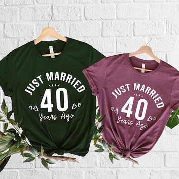 Just Married 40 Years Ago T-Shirt,40th Anniversary Gift,Personalized Couple Matching Tees, Husband And Wife Shirts,Married Custom Years Ago