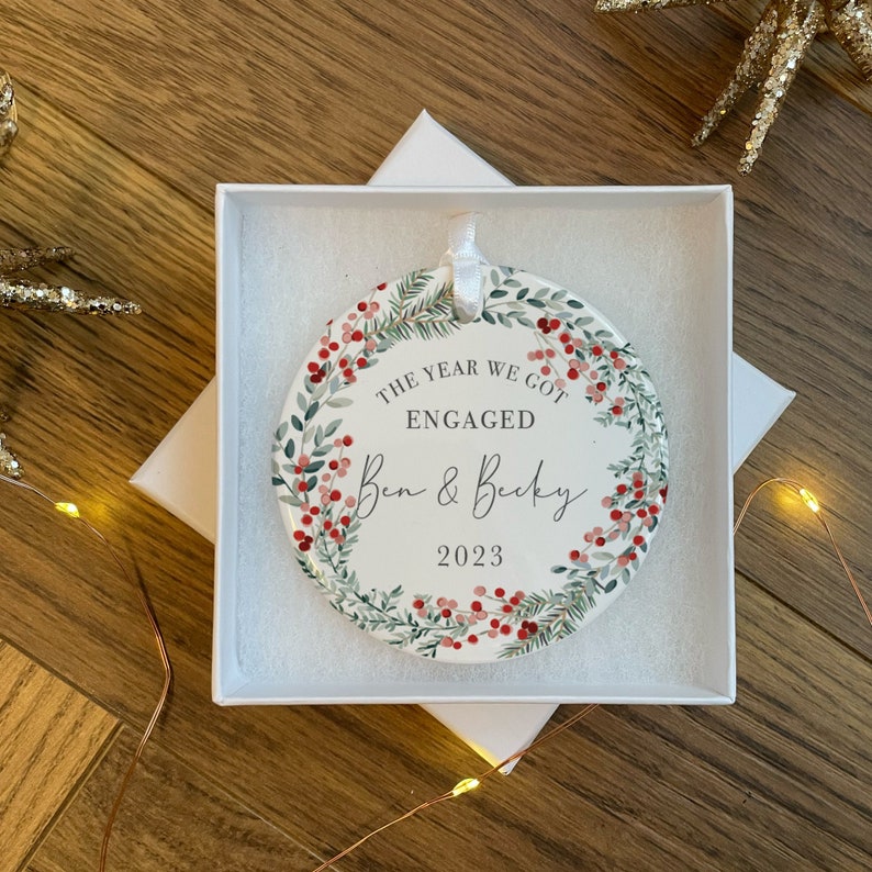 Personalised Engagement Ornament - Engagement Gift - Engagement Present - Christmas Bauble - Engagement Keepsake - Engaged - Bauble