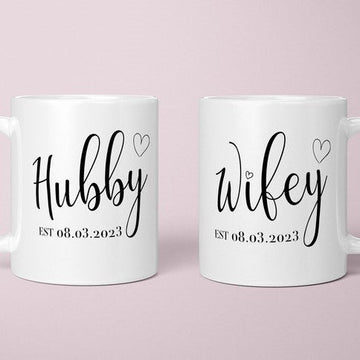 Mr Mrs Mugs, Hubby Wifey Custom Couple Coffee Mug Set, Unique Wedding Gift, Coffee Lovers, Engagement Bride and Groom Christmas Gift