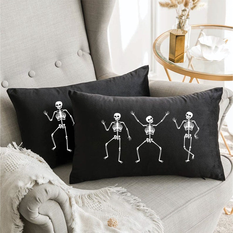 Halloween Pillow, Halloween Decor, Halloween Throw Cover, Halloween Gift, Skeleton Pillow, Skeleton Pillowcase, Spooky Pillow, Scary Pillow