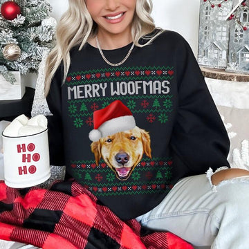 Merry Woofmas Personalized Ugly Christmas Sweater with Dog Photo, Custom Christmas Gift for Dog Owners, funny ugly christmas sweater