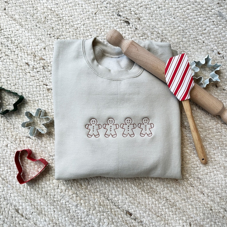 Gingerbread Men Embroidered Sweatshirt | Baking Crewneck with Embroidered Gingerbread Men | Gift for Baker | Traditional Christmas Crewneck