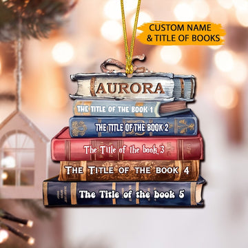 Custom Bookstack Christmas Ornament, Book Lover Ornament, Librarian Ornament, Custom Title of Books Gifts, Bookworm Ornament, Xmas Decor