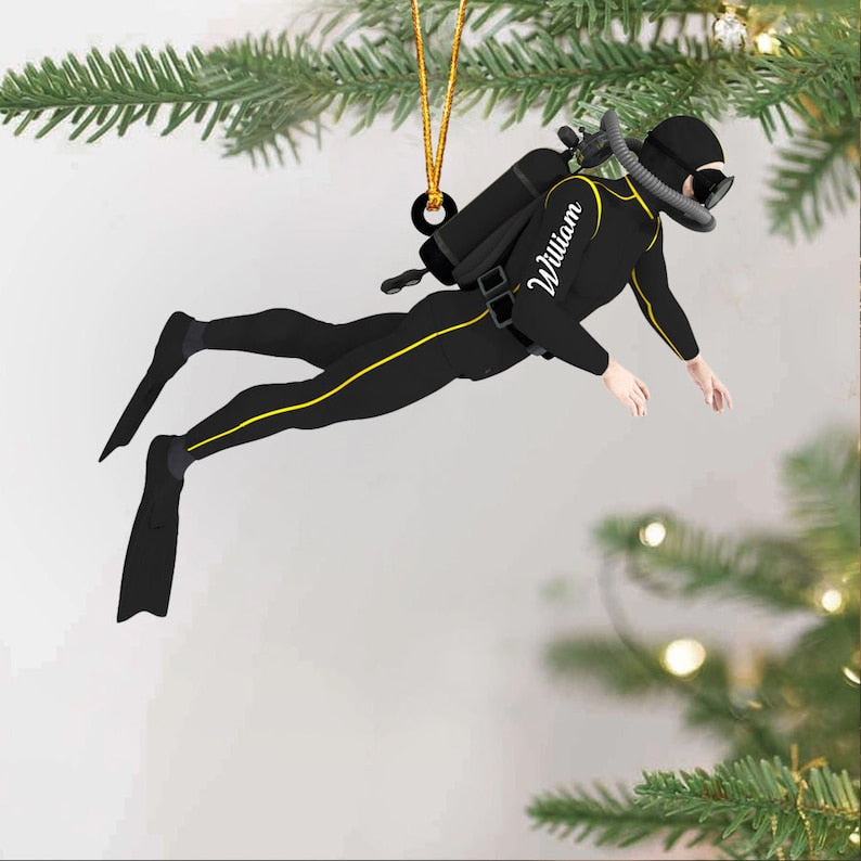 Personalized Scuba Diver Christmas Ornament, Scuba Diving Acrylic Ornament, Gift for Diver, Christmas Keepsake, Plastic Hanging Ornament