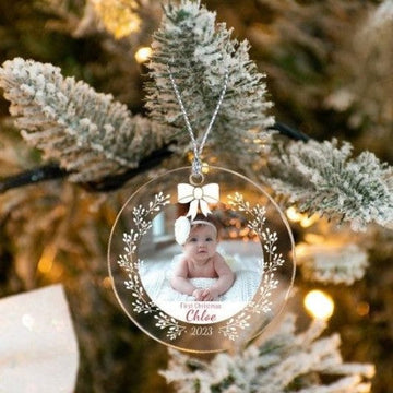 Personalized Baby Photo Ornament for First Christmas, Holiday Gifts, Xmas Gift, New Year Gifts, Custom Baby Name Ornament, Keepsake Ornament