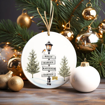 Personalised Christmas Tree Decoration, Family Christmas Ornament, Sign Post Decoration, Christmas Bauble, Family And Pet Decoration