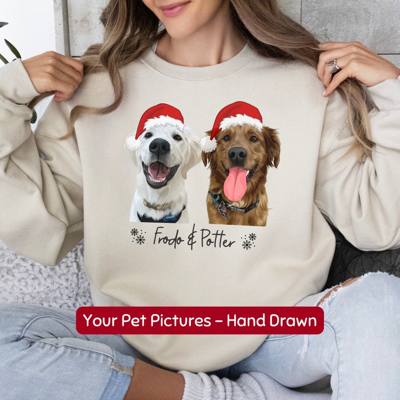 Personalized Pet Sweater Using Pet Photo And Name Custom Hand Drawn Dog Face Christmas Sweatshirt Custom Cat Pullover Dog Crewneck Hoodie