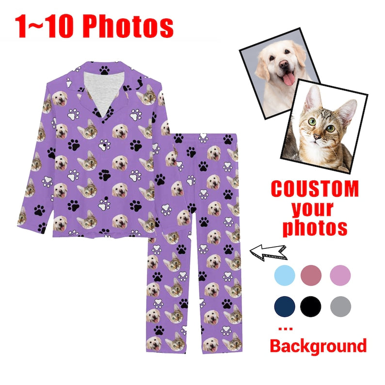 Custom Pet Face Pajamas,Custom Pajamas for Family,Personalized Long Sleeve Pjm Sets,Funny Dog face Pajamas,Family,Birthday,Anniversary Gifts