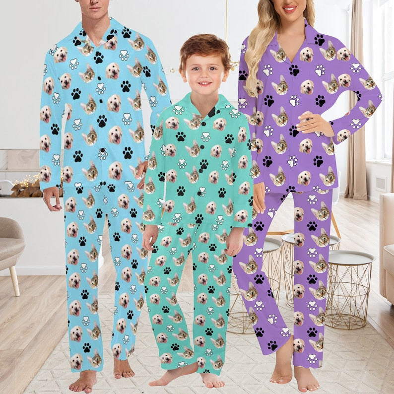 Custom Pet Face Pajamas,Custom Pajamas for Family,Personalized Long Sleeve Pjm Sets,Funny Dog face Pajamas,Family,Birthday,Anniversary Gifts