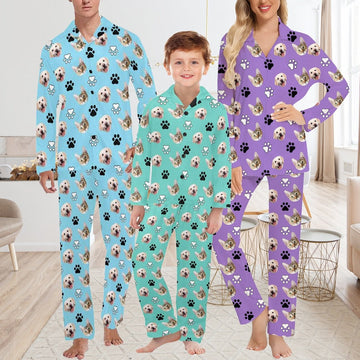 Custom Pet Face Pajamas,Custom Pajamas for Family,Personalized Long Sleeve Pjm Sets,Funny Dog face Pajamas,Family,Birthday,Anniversary Gifts