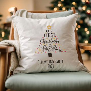 Mr and Mrs Christmas pillow, our first Christmas Gift, personalized christmas gift for newlywed, custom holiday Christmas throw pillow decor