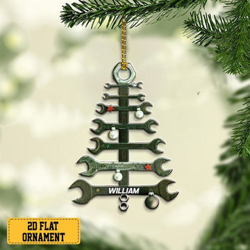 Personalized Wrench Tree Shape Acrylic Ornament for Mechanic, Custom Mechanic Tool Christmas Ornament, Custom Name Tool Flat Ornament Decor