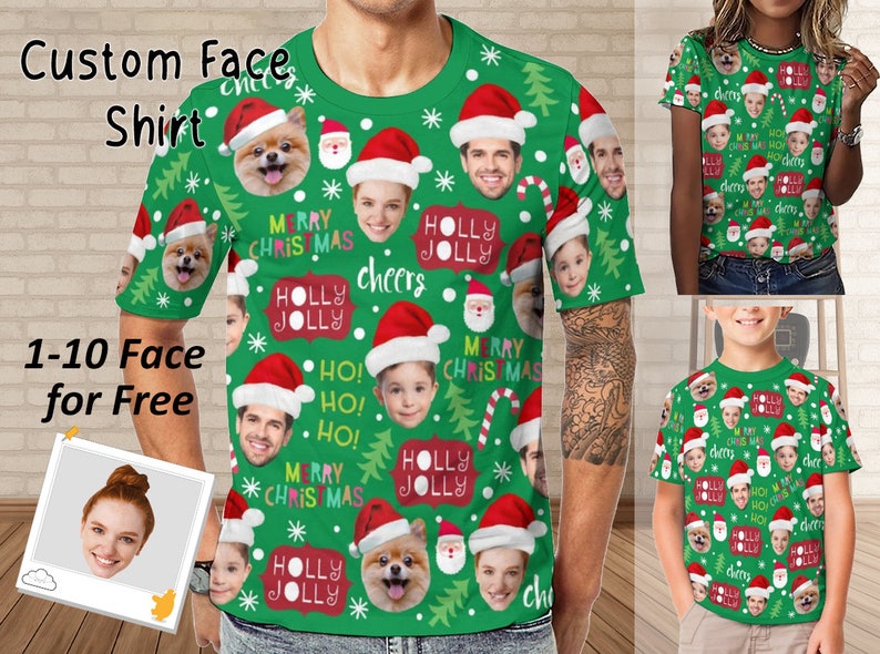 Custom Face Christmas Family Shirt, Personalized Photo T-shirt, Custom Christmas T-Shirt for Husband/Dad,Christmas Funny Tee,Christmas Gifts