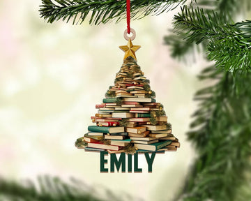 Personalized Name Book Christmas Tree Ornament, Book Christmas Ornament, Reading Book Ornament, Library Book Store Ornament