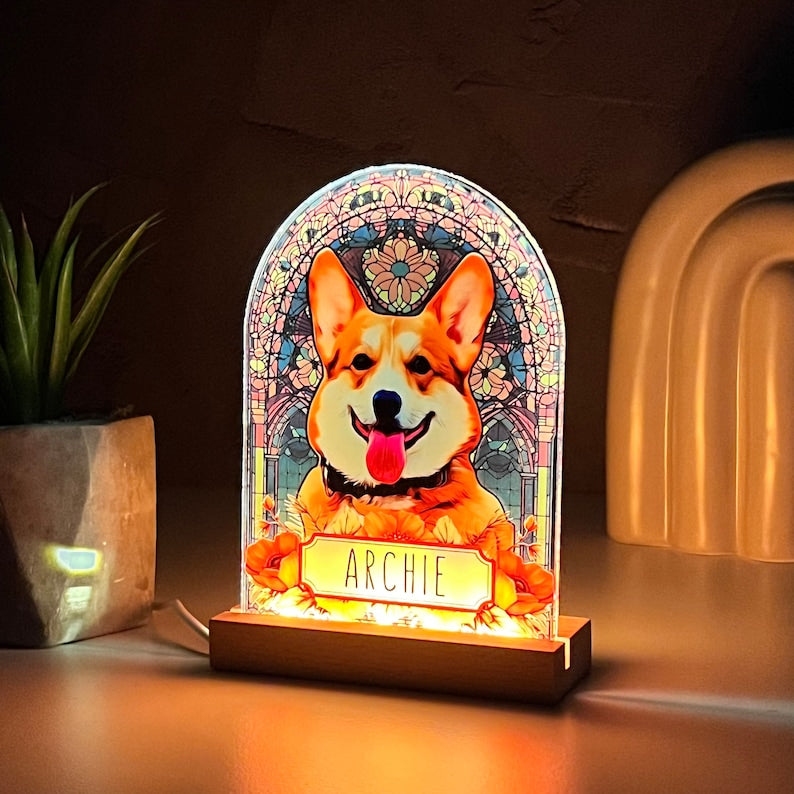 Pet Memorial Custom Acrylic Stained Glass Night Light, Personalized Bedroom LED Decor Sign, Light up Sign, Gift for Pets