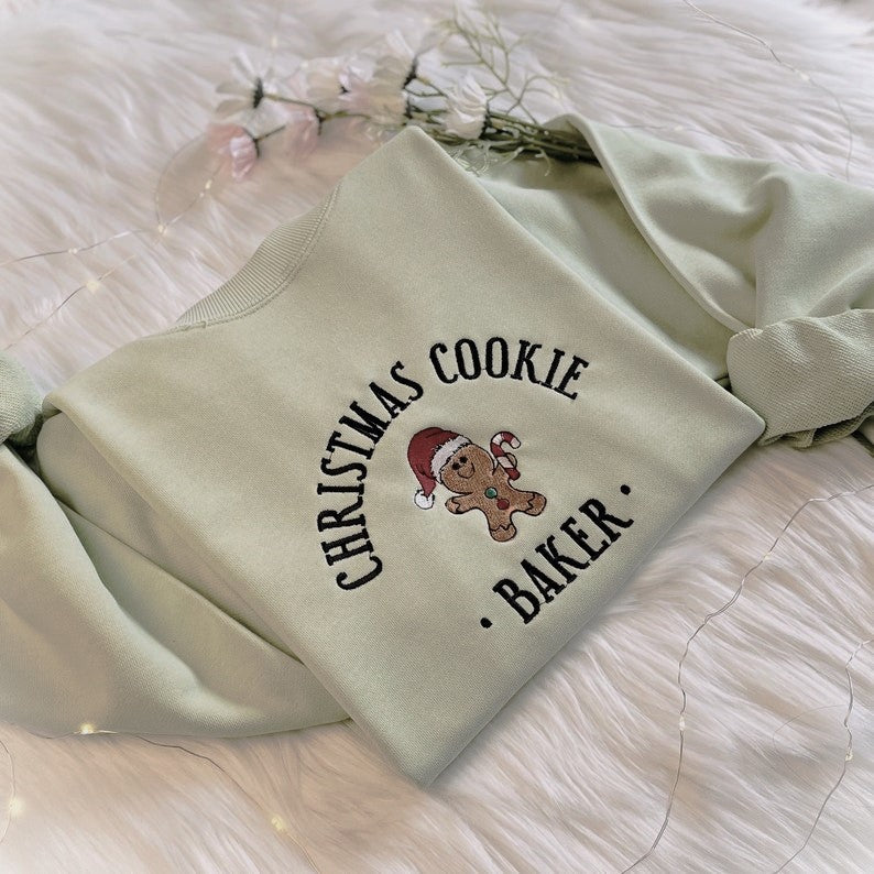 Embroidered Christmas Cookie Baker Gingerbread Sweatshirt | Embroidered Christmas Hoodie | Funny Christmas Sweatshirt | Crew Neck Sweatshirt