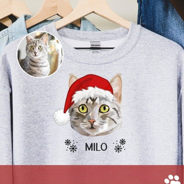 Personalized Pet Sweater Using Pet Photo And Name Custom Hand Drawn Dog Face Christmas Sweatshirt Custom Cat Pullover Dog Crewneck Hoodie