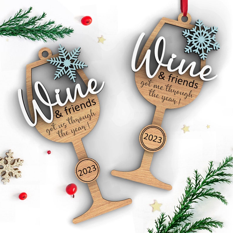 Wine Glass Ornament | Gift for friends | Wine & Friends Ornament | Christmas tree decor