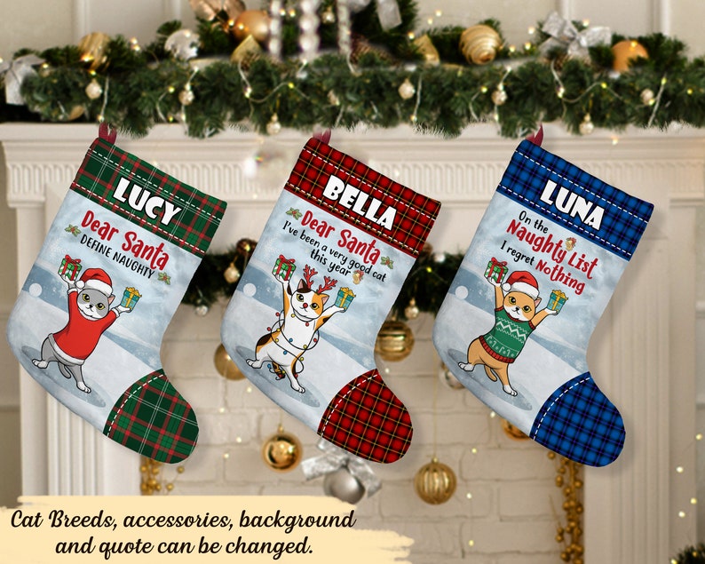 Have A Lovely Christmas With Cat - Cat Christmas Costumes - Personalized Christmas Stocking,Custom Cat Christmas Stocking,Gift for Cat Lover