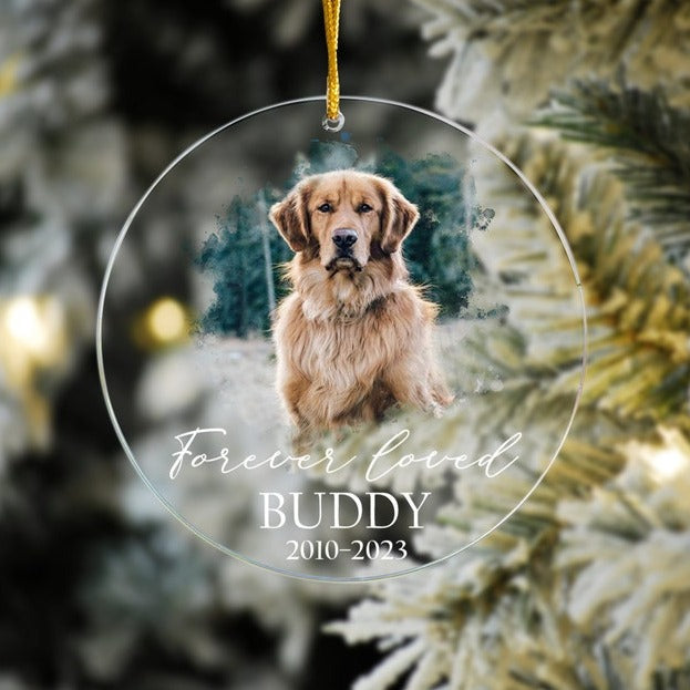 Custom Dog Photo Ornament, Dog Memorial Ornament, Personalized Dog Ornament, Forever Loved Dog Ornament, Pet Loss Keepsake,Dog Memorial Gift