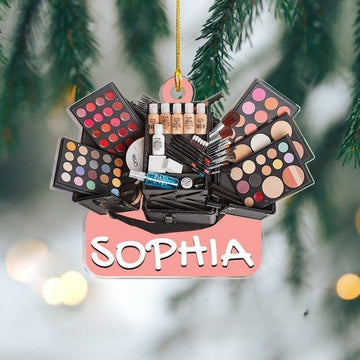 Custom Name Makeup Box Shape Ornament, Acrylic 2D Ornament, Girl Makeup Artist Christmas Ornament, Makeup Stylist Ornament, Makeup Ornament