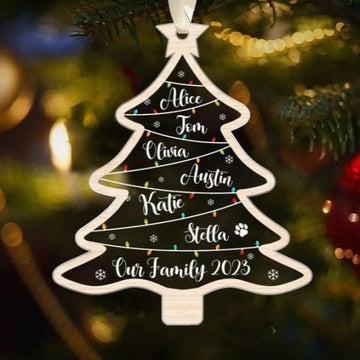 Family Christmas Ornament, Custom Family Names Tree Ornament, Family Ornament With Pets, Christmas Tree Name, 2023 Christmas Ornament