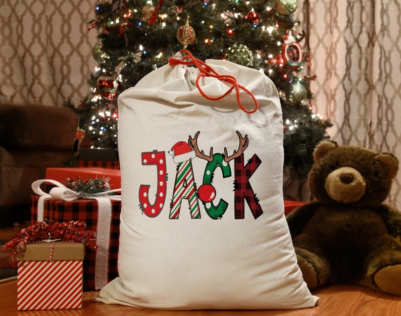 Personalized Christmas Bags With Name For Baby, Christmas Baby Shower Bag, Custom Baby initial ,1st Christmas Gift, Xmas Bag