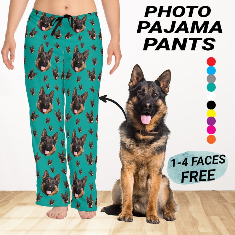 Custom pajama pants with pet face Dog face photo pajamas Personalized pajama pants Family matching pjs with your picture Pj's for women