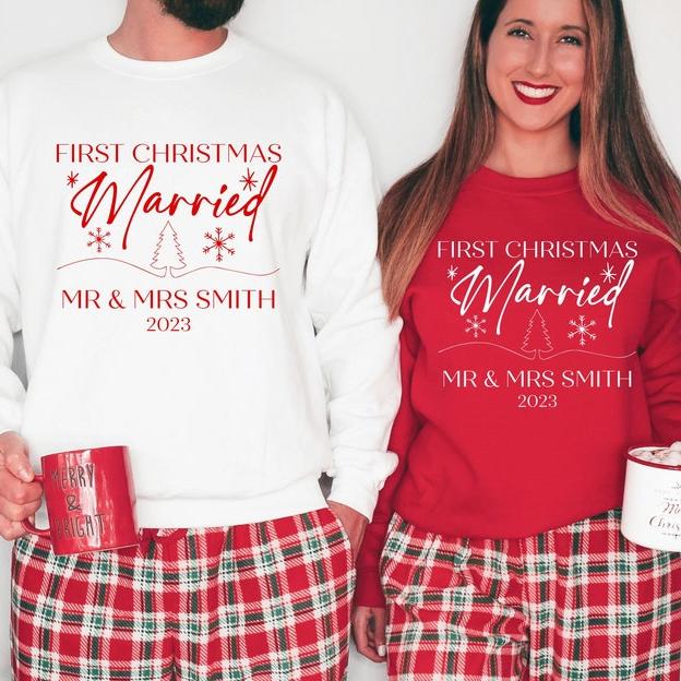 First Christmas Married Couples Personalised Sweatshirts | Matching Christmas Jumpers | Couples Christmas sweaters