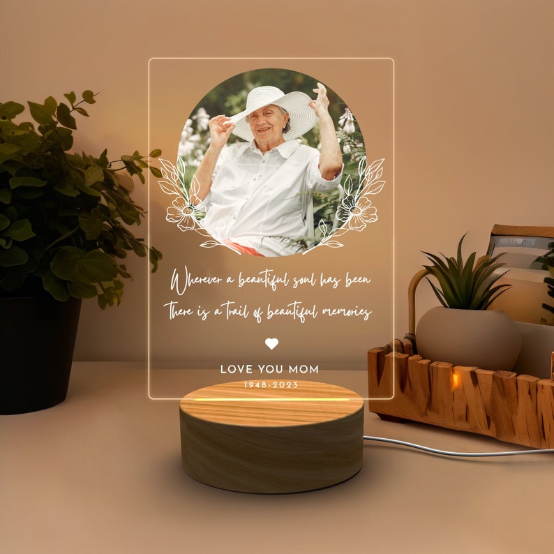 Personalized Mother Picture Frame Memorial Gift, Customized Plaque Night Light, Table Decoration for Loss of Loved One, Teacher appreciation