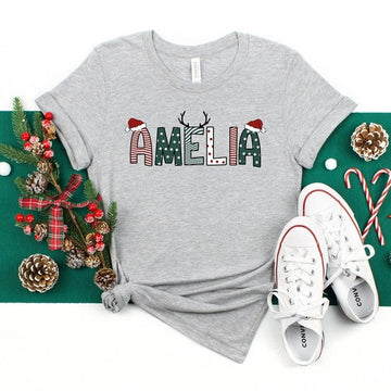 Custom Christmas Reindeer Name shirt, Christmas Crew Shirt, Christmas Pajamas, Christmas shirt,Christmas Tees,Custom name Christmas Shirts