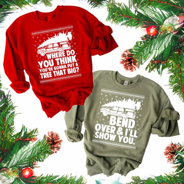 Bend Over and I'll Show You Christmas Couple T-Shirt, Ugly Christmas Vacation Shirt, Griswold Family Shirt, Cute Christmas Tree T-Shirt