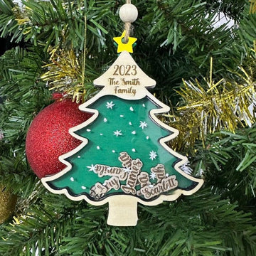 Christmas Name Ornament Tree 4D Shaker Ornament, Custom Family Name Shaking Ornament, Christmas Tree Family