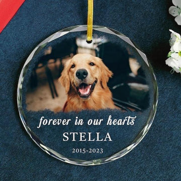 Pet Loss Sympathy Crystal Ornament - Forever in Our Hearts Custom Losing a Pet Memorial Photo Ornament - Dog Cat Pet Remembrance Gift