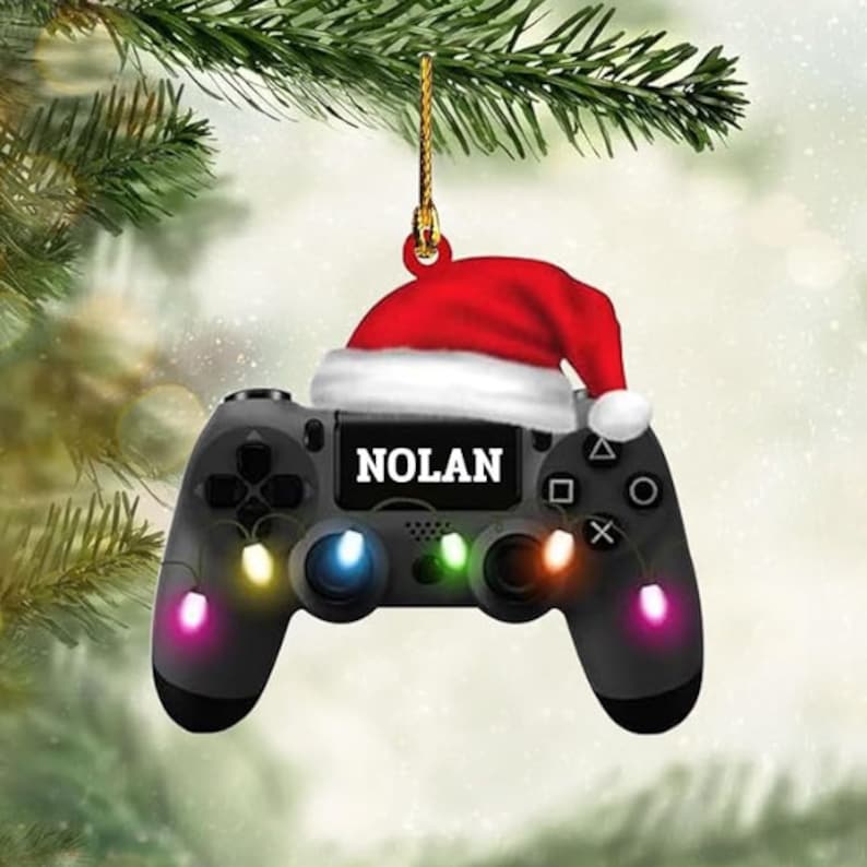 Custom Name Gaming Hand Play Christmas Light Shape Flat Ornament,Gaming Ornament,Gamer Christmas Ornament, Video Game Ornament Gift for Boys