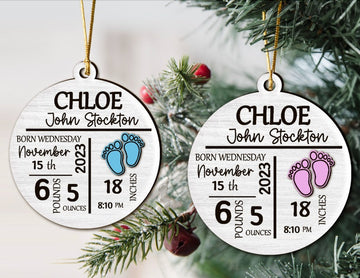 Birth Announcement Ornament, Newborn Baby Birth Stats Keepsake Christmas Ornament, Custom Baby Shower Gift, Nursery Decor