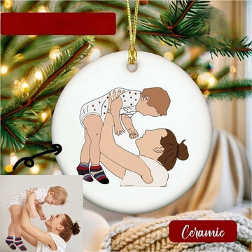 Custom Photo Ceramic Ornament, Custom Portrait Ceramic Ornament, Personalized Cartoon Ornament, Family Matching Ornament, Custom Photo Gift