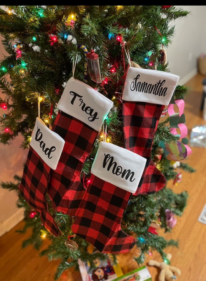 Personalized Buffalo Plaid Christmas Stockings | personalized Buffalo stockings | Large Buffalo plaid stockings