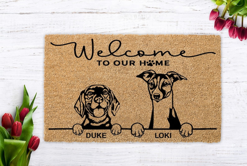 Personalized Dog Gift, Dog Welcome Mat, Unique Dog Gift, Housewarming Dog Gift, Custom Dog Breeds, Custom Name Doormat, Housewarming Dog Rug