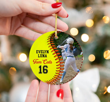 Personalized Softball Photo Ornament, Christmas Softball Ornaments, Gift for Softball Player, Softball Ornament for Kids