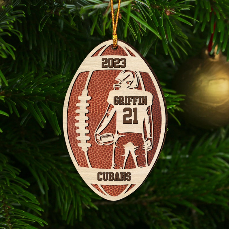 personalized Football Player Wood Christmas Ornament| Custom Name Number Football Player Art| Senior Football Keepsake| Football Lovers Gift