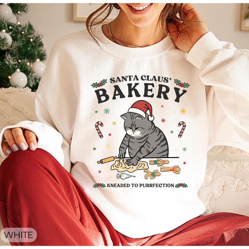 Ugly Christmas Cat Sweater, Santa Claus Bakery, Funny Xmas Gift, Cat Owner Gift, Cat Sweatshirt, Cat Mom, Cat Dad, Cat Gifts, Christmas Gift