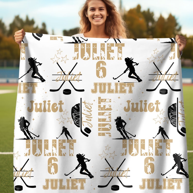 Ice Hockey Girl Personalized Blanket, Custom Name Hockey Throw, Gift for Hockey Fan, Blanket For Hockey Player, Matching Sport Team Gift