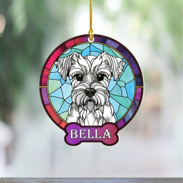 Personalized Schnauzer Ornament, Custom Schanuzer gift for Dog Lovers and Schnauzer Moms & Dads, Mini Schnauzer Acrylic Faux Stained Glass